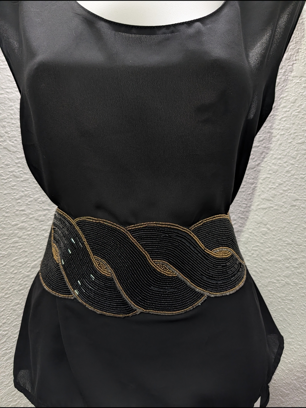 Beaded Wave Elastic Waist Belt - Black & Gold